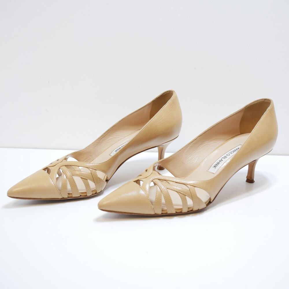 Manolo Blahnik Leather Italy Pump Heel Tan 38 7.5 - Picture 3 of 6